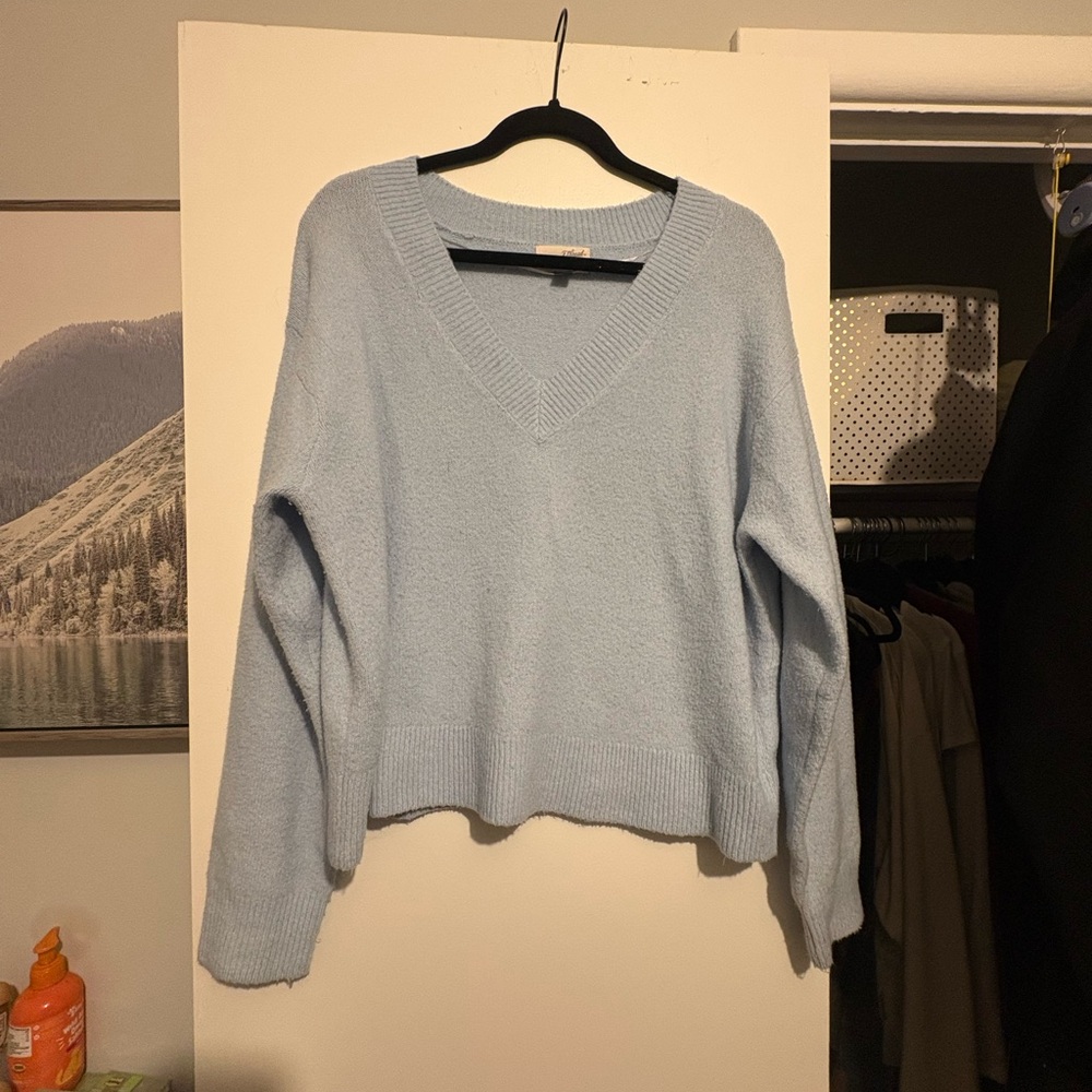 Light Blue V-Neck Women's Sweater